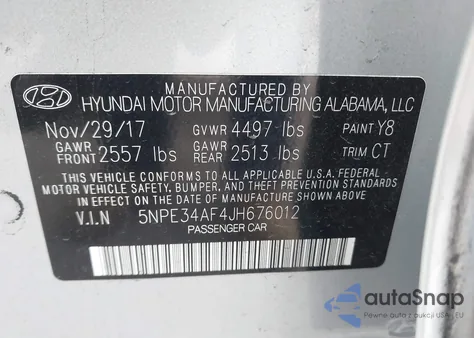 2018 Hyundai Sonata Sport z USA, uszkodzony, nr VIN 5NPE34AF4JH676012